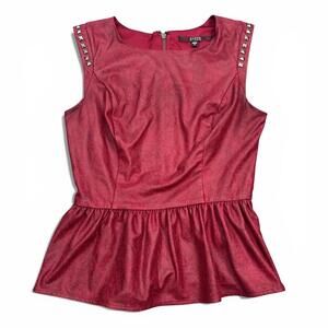 Guess Faux Suede Studded Peplum Top Womens Size Medium Red Sleeveless Casual